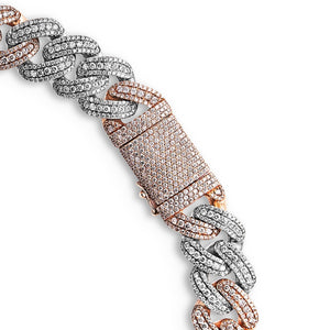 Logan 47 Carat Round Brilliant Diamond Cuban Link Chain in White and Rose Gold For Men Close View