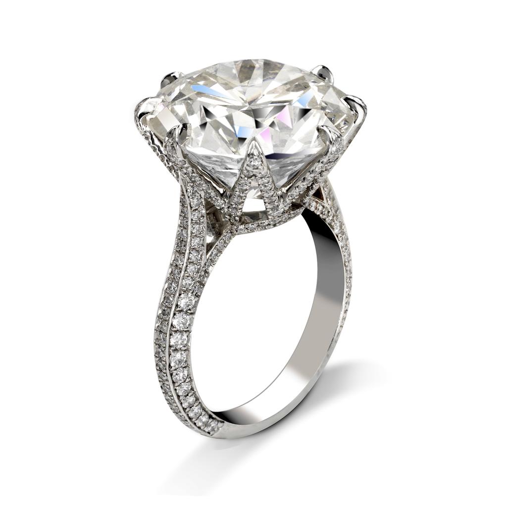 Claudia 15 Carat K SI2 Round Brilliant Diamond Engagement Ring in Platinum. EGL Side View