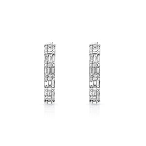 Hailey 5 Carat Combine Mixed Shape Diamond Hoop Earrings for Ladies in 18k White Gold Front View