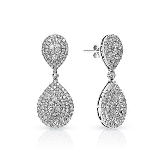 Clara 7 Carat Round Brilliant Diamond Teardrop Earrings for Ladies in 14k White Gold Front and Side View