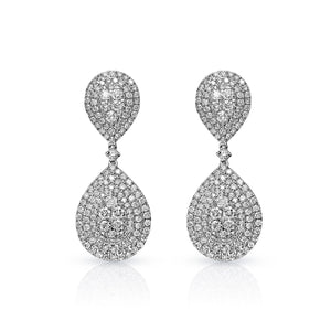 Clara 7 Carat Round Brilliant Diamond Teardrop Earrings for Ladies in 14k White Gold Front View