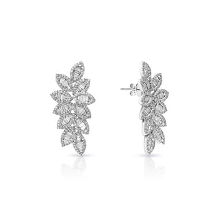 Vivian 6 Carat Combine Mixed Shape Diamond Chandelier Earrings for Ladies in 14kt White Gold Front and Side View