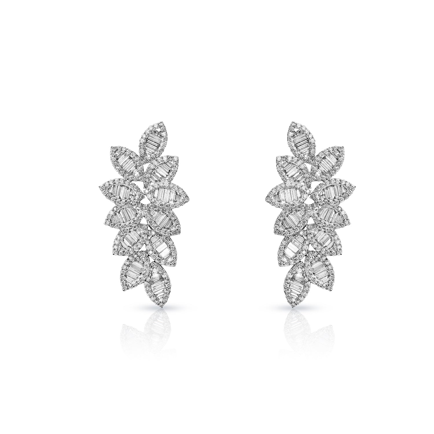 Vivian 6 Carat Combine Mixed Shape Diamond Chandelier Earrings for Ladies in 14kt White Gold Front View