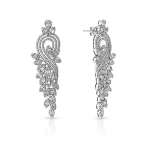 Rylee 5 Carat Combined Mixed Shape Diamond Chandelier Earrings for Ladies in 14kt White Gold Front and Side View