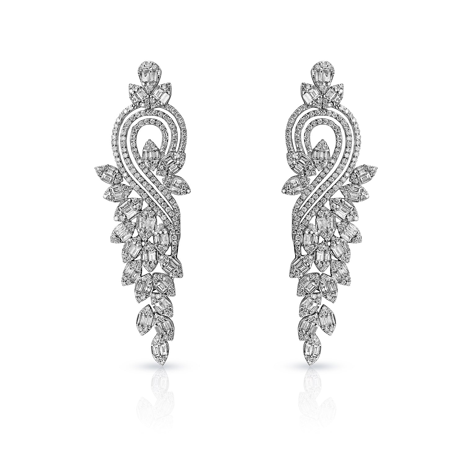 Rylee 5 Carat Combined Mixed Shape Diamond Chandelier Earrings for Ladies in 14kt White Gold Front View