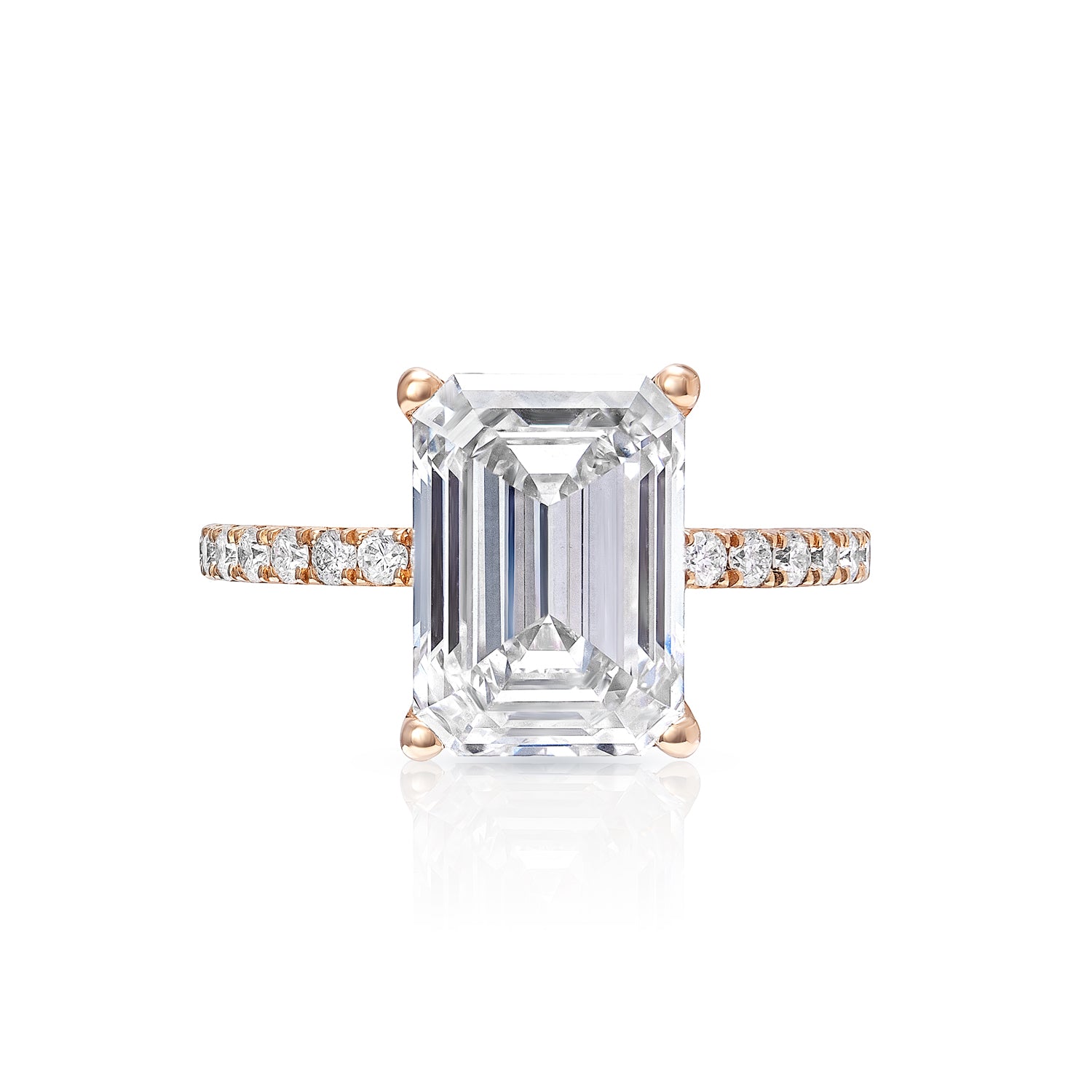 Leland 5 Carat H VVS2 Emerald Cut Lab Grown Diamond Engagement Ring in 18kt Rose Gold Front View