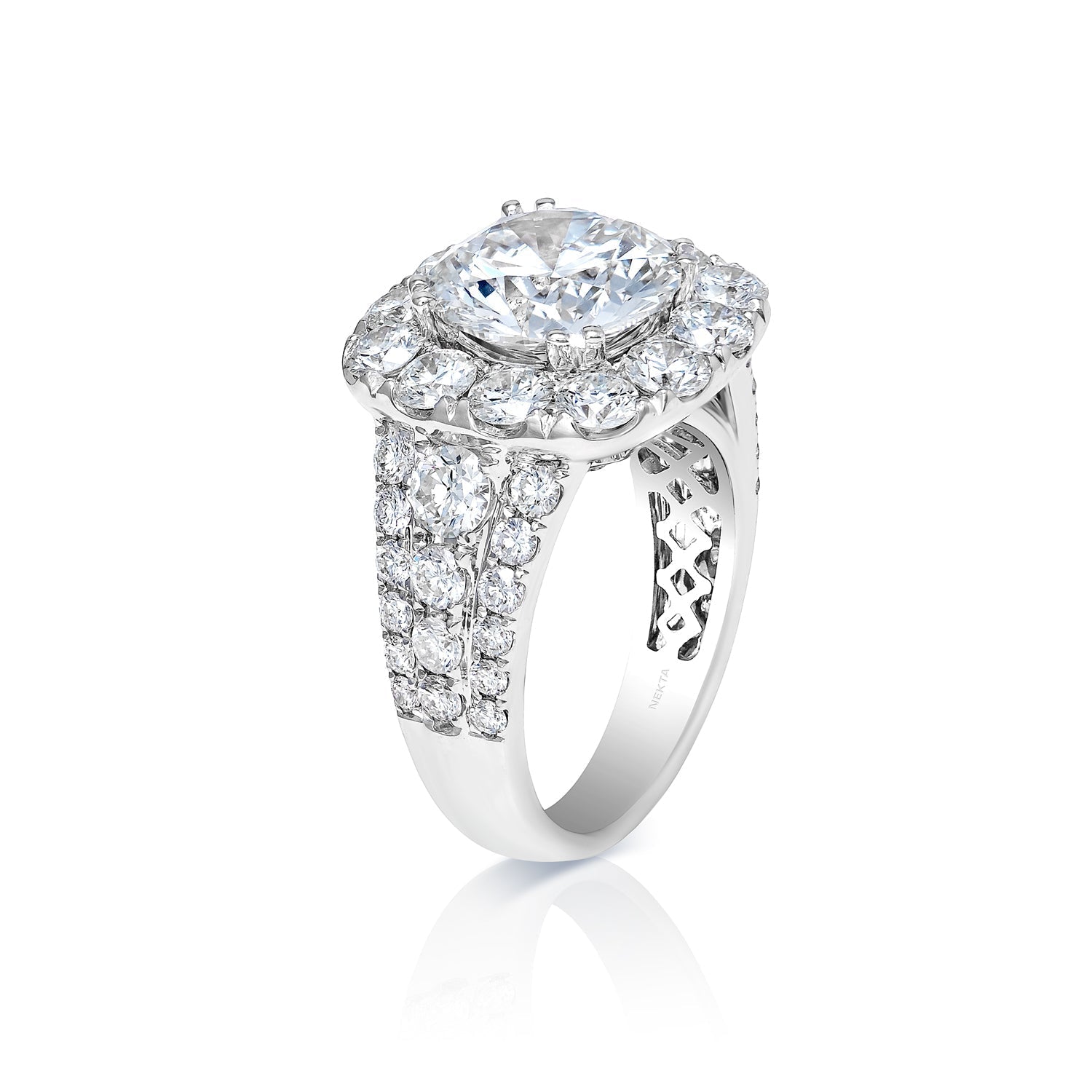 Lucille 7 Carat G VS2 Round Cut Lab Grown Diamond Engagement Ring in White Gold Side View
