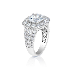 Lucille 7 Carat G VS2 Round Cut Lab Grown Diamond Engagement Ring in White Gold Side View