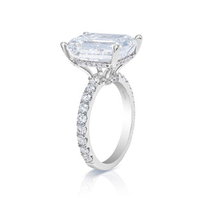 Louise 8 Carat F VS1 Emerald Cut Lab-Grown Diamond Engagement Ring in 18k White Gold Side View