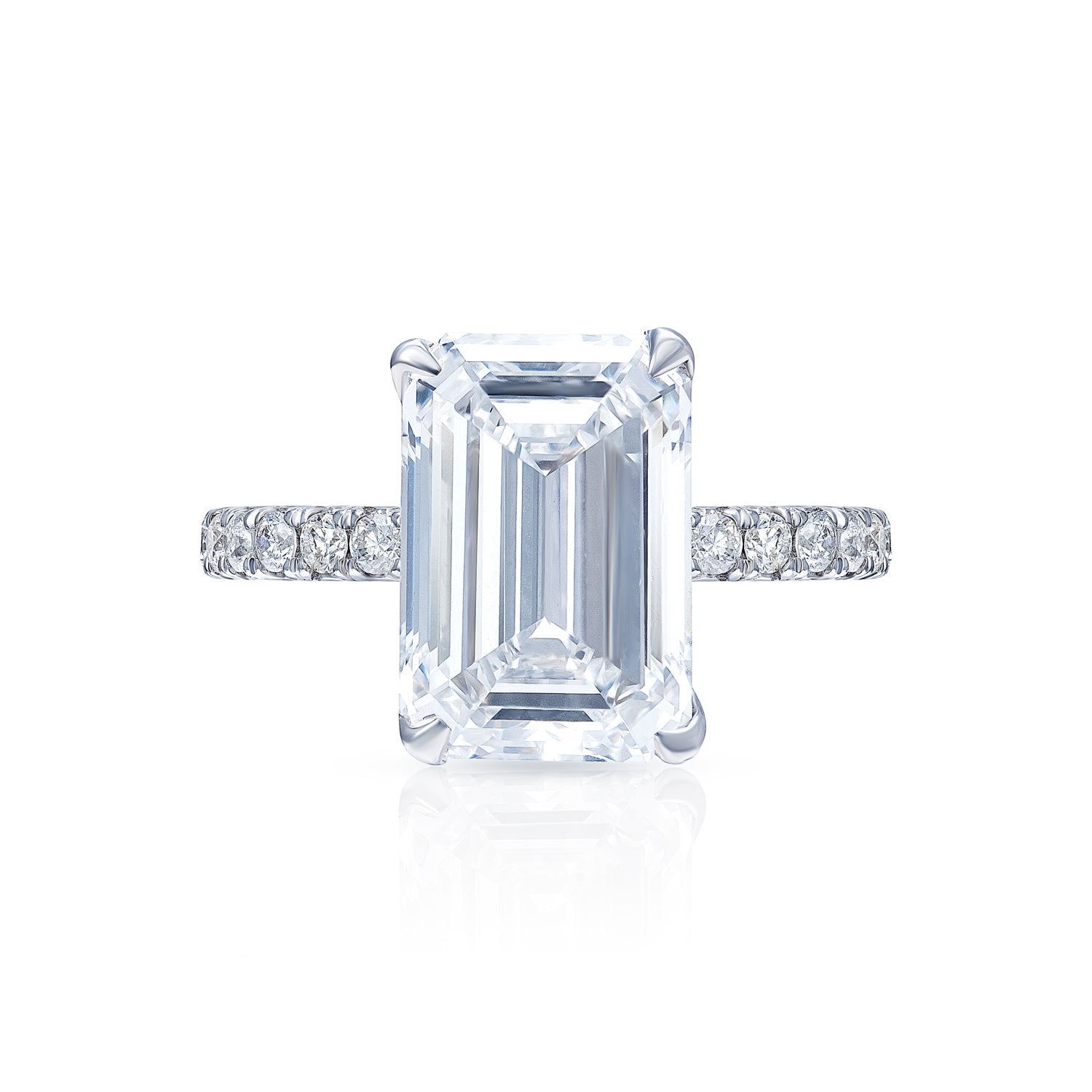Louise 8 Carat F VS1 Emerald Cut Lab-Grown Diamond Engagement Ring in 18k White Gold Front View