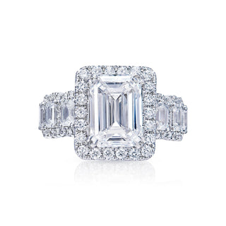 Mylah 7 Carat E IF Emerald Cut Diamond Engagement Ring in 18k White Gold Front View