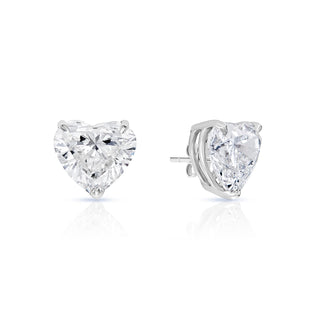 Lilianna 6 Carat H VS2 Heart Shape Lab Grown Diamond Stud Earrings in 14k White Gold Front View and Side View