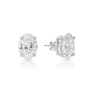 Loretta 4 Carat G VS1 Oval Cut Lab Grown Diamond Stud Earrings in 14k White Gold Front and Side View