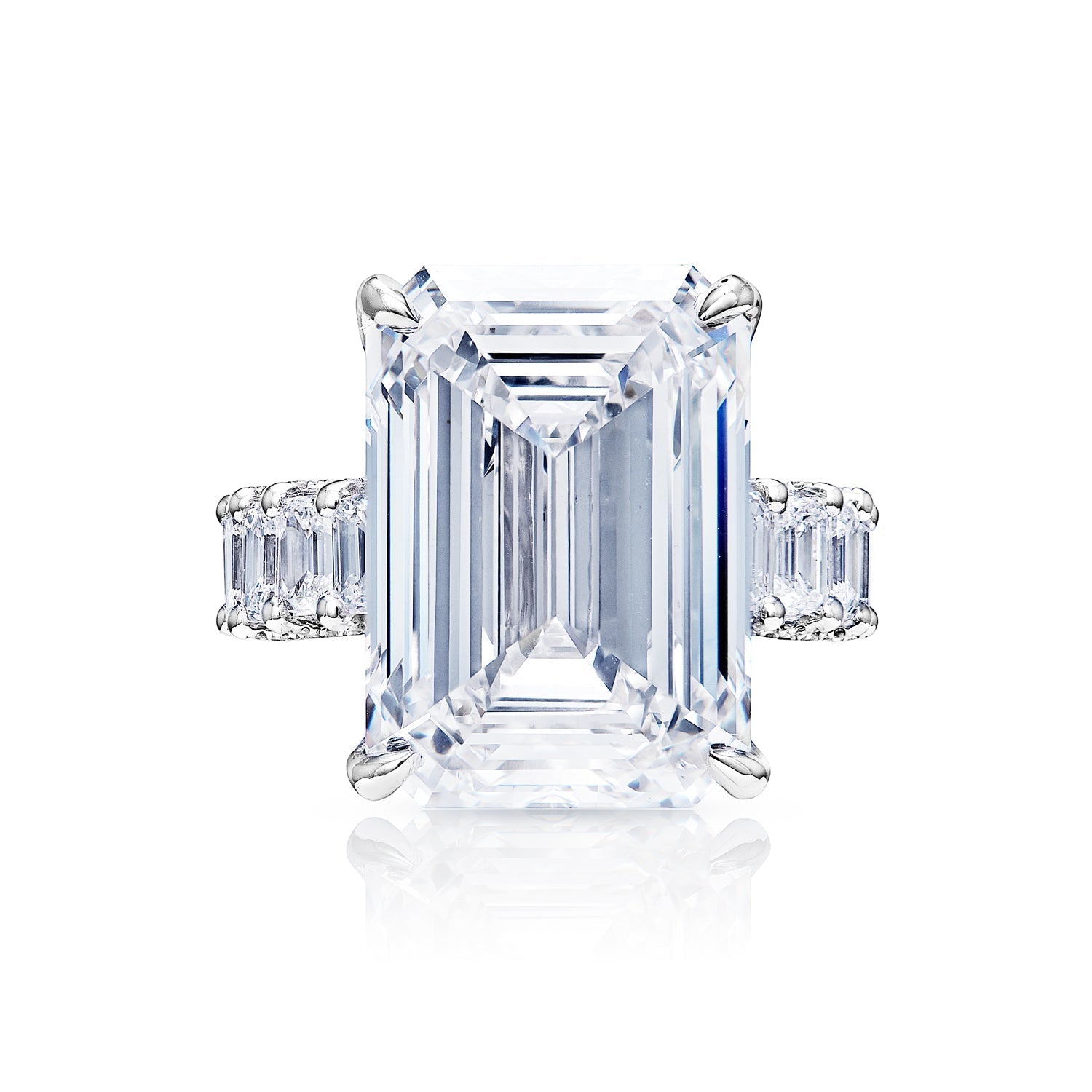 Leia 24 Carat F VS1 Emerald Cut Lab Grown Diamond Engagement Ring in White Gold Front View