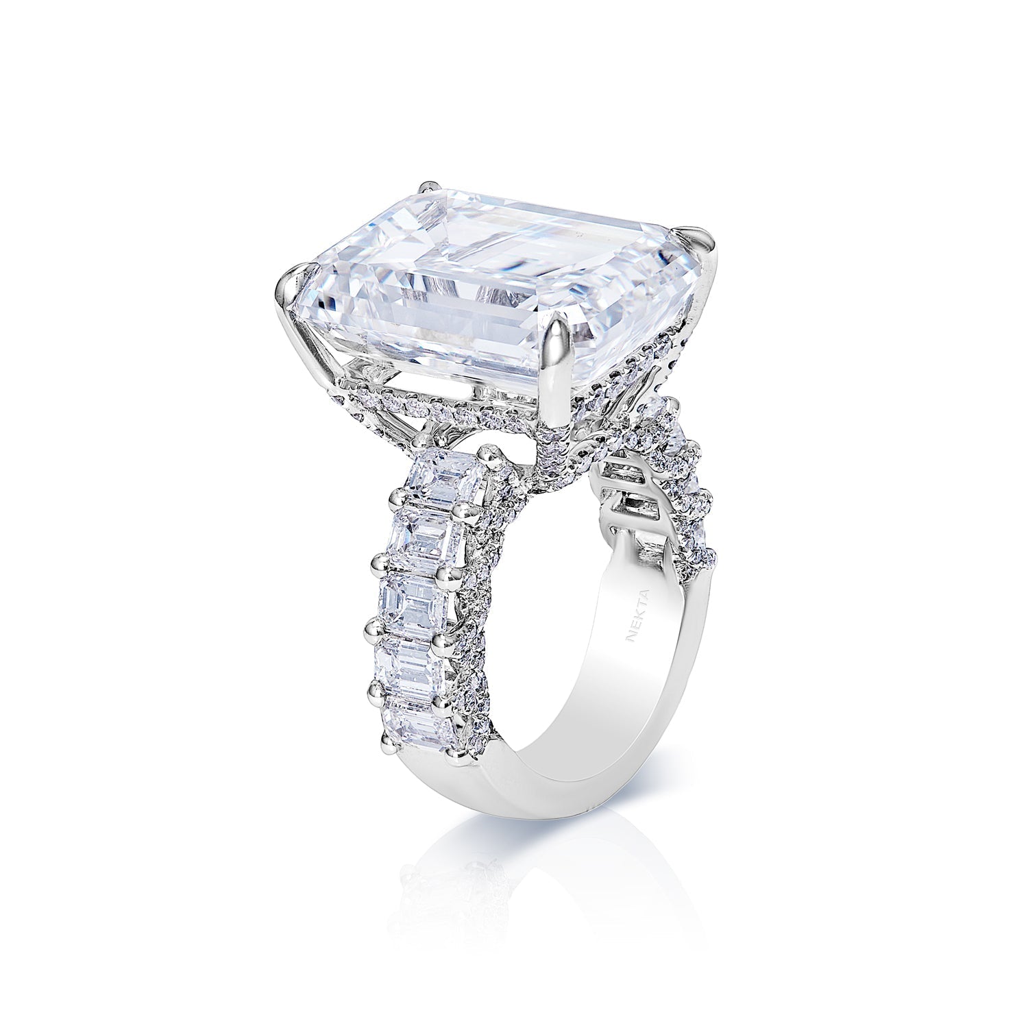Leia 24 Carat F VS1 Emerald Cut Lab Grown Diamond Engagement Ring in White Gold Side View