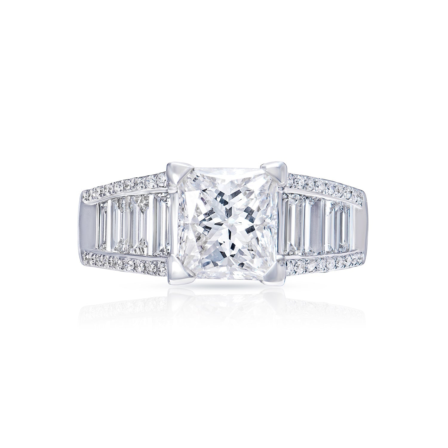 Macie 3 Carat G VS2 Princess Cut Diamond Engagement Ring in 18 Karat White Gold Front View