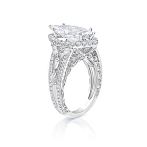 Katie 5 Carat J IF Marquise Cut Diamond Engagement Ring in 18 Karat White Gold Side View