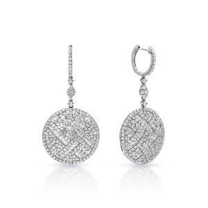 Emilia 7 Carat Combined Mixed Shape Diamond Drop Earrings in 14 Karat White Gold Front and Side View