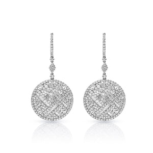Emilia 7 Carat Combined Mixed Shape Diamond Drop Earrings in 14 Karat White Gold Front View
