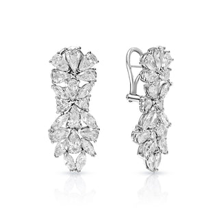 Ellie 13 Carat Combine Mix Shape Diamond Drop Earrings in 14 Karat White Gold Front and Side View