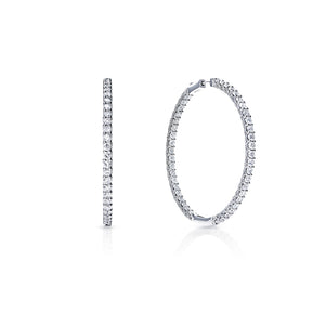Penelope 12 Carat Round Brilliant Diamond Hoop Earrings in 14 Karat White Gold Front and Side View