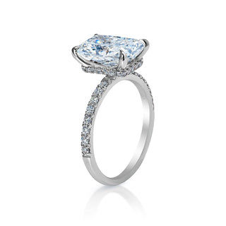 Lina 4 Carat F VS1 Radiant Cut Lab Grown Diamond Engagement Ring in Platinum Side View