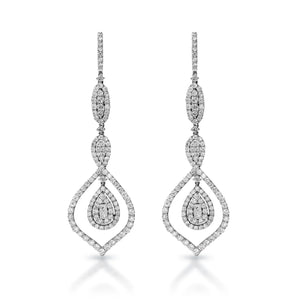 Kiana 5 Carats Combine Mixed Shape Diamond Chandelier Earrings in 18 Karat White Gold Front View