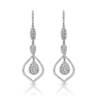 Kiana 5 Carats Combine Mixed Shape Diamond Chandelier Earrings in 18 Karat White Gold Front View
