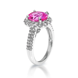 Ariya 5 Carat Oval Cut Pink Sapphire Ring in 14 Karat White Gold Side View