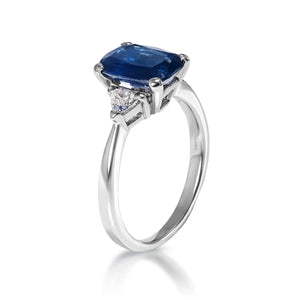 Maggie 3 Carat Oval Cut Blue Sapphire Ring in 14 Karat White Gold Side View