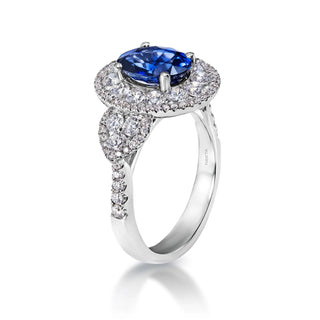 Tessa 4 Carat Oval Cut Blue Sapphire Ring in 18 Karat White Gold Side View
