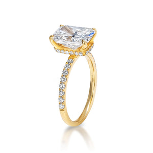 Louisa 3 Carats H VS1 Radiant Cut Lab Grown Diamond Engagement Ring in 18k Yellow Gold Side View