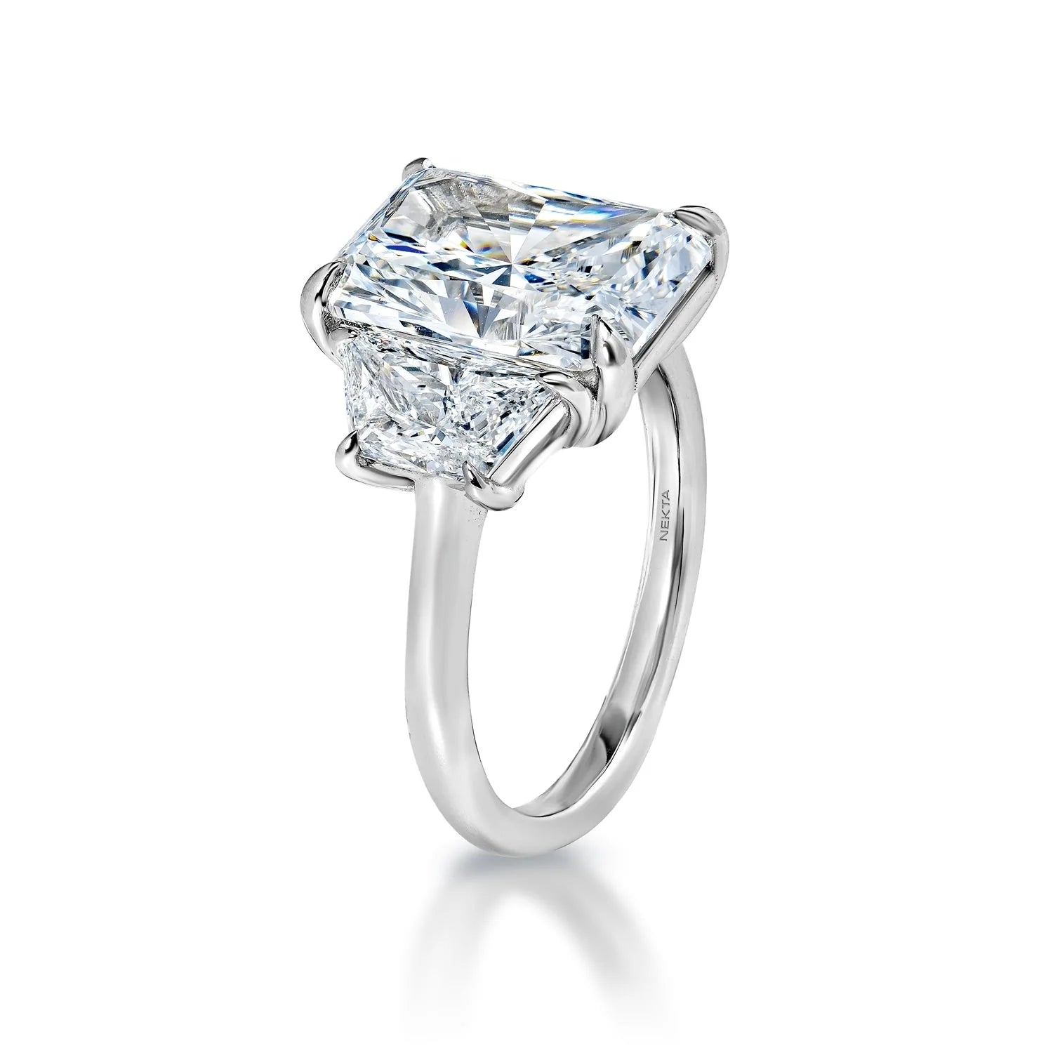 Lea 7 Carat F VVS2 Radiant Cut Lab Grown Diamond Engagement Ring in Platinum Side View