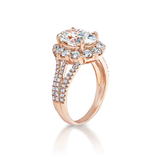 Laylah 4 Carat Oval Cut Lab Grown Diamond Engagement Ring in 14 Karat Rose Gold Side View