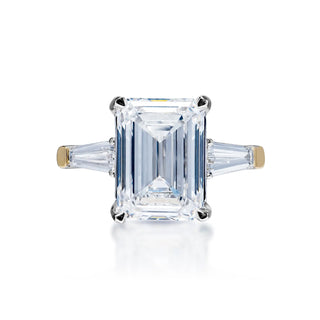 Leylani 7 Carat E VVS2 Emerald Cut Lab Grown Diamond Engagement Ring in 18k White & Yellow Gold Front View