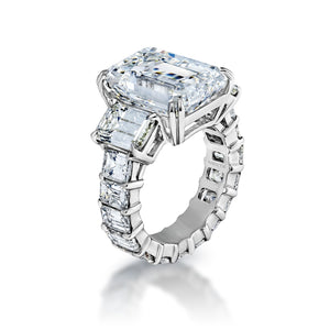 Lilith 16 Carat E VS1 Emerald Cut Lab Grown Diamond Engagement Ring in Platinum Side View