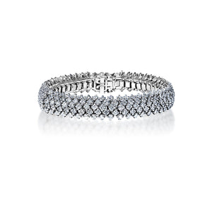 Sawyer 11 Carat Earth Mined Round Brilliant 3 Rows Diamond Bracelet in 18k White Gold Full View