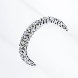 Sawyer 11 Carat Earth Mined Round Brilliant 3 Rows Diamond Bracelet in 18k White Gold on wrist view
