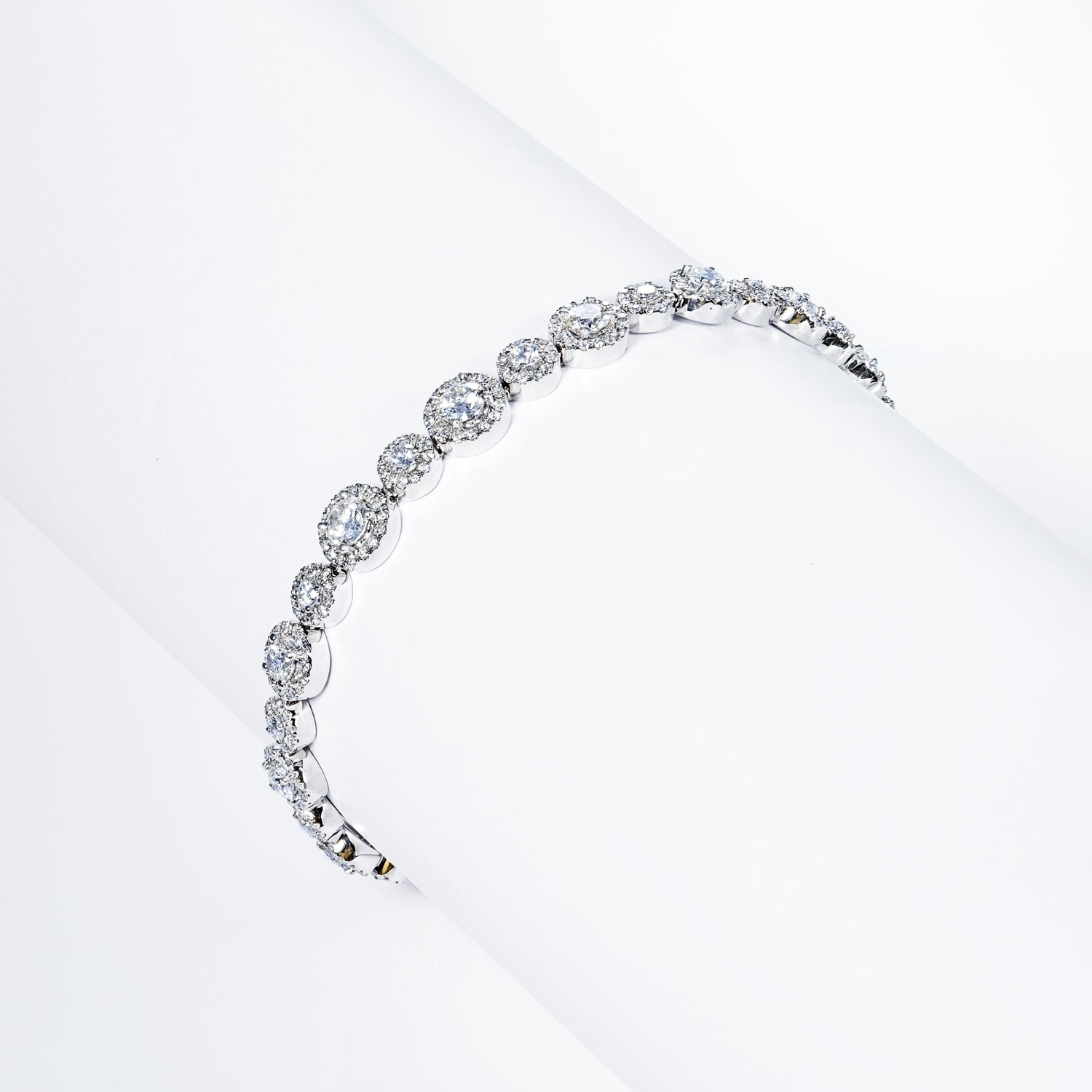 Elsie 4 Carats Round Brilliant Cut Diamond Single Row Bracelet in 18k White Gold on wrist view