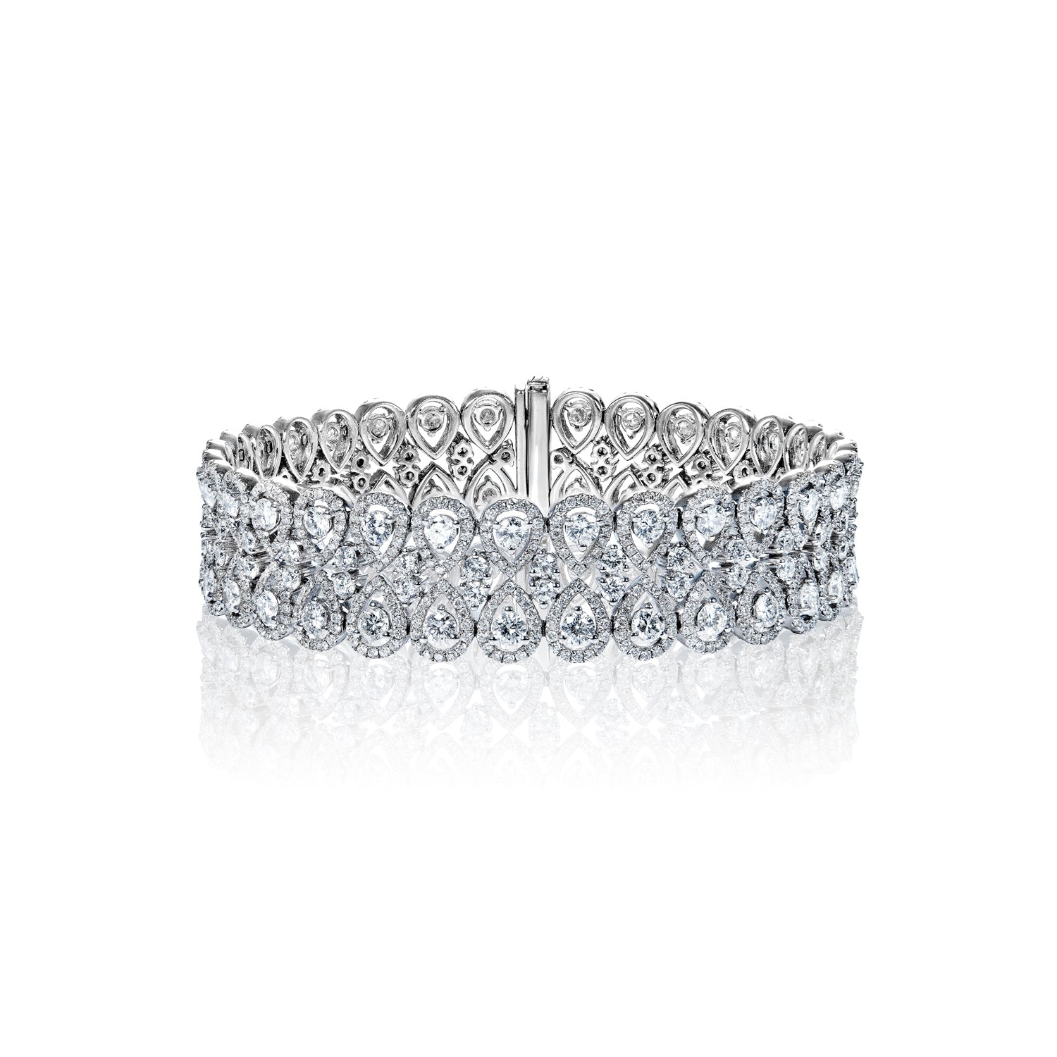 Alana 12 Carats Pear Shape Diamond Double Row Bracelets in 18k White Gold Full View
