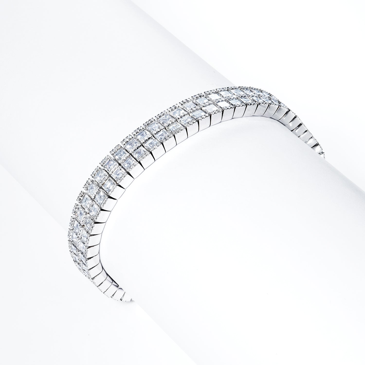 Carre 19 Carats Combine Mixed Shape Diamond Double Row Bracelet in 18k White Gold on wrist view