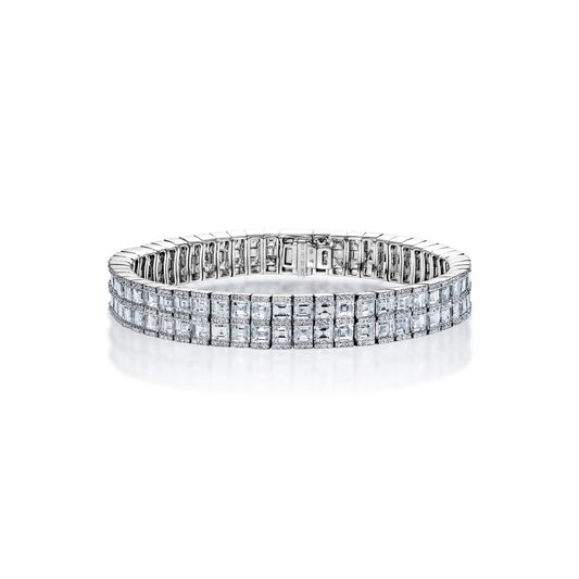 Carre 19 Carats Combine Mixed Shape Diamond Double Row Bracelet in 18k White Gold Full view