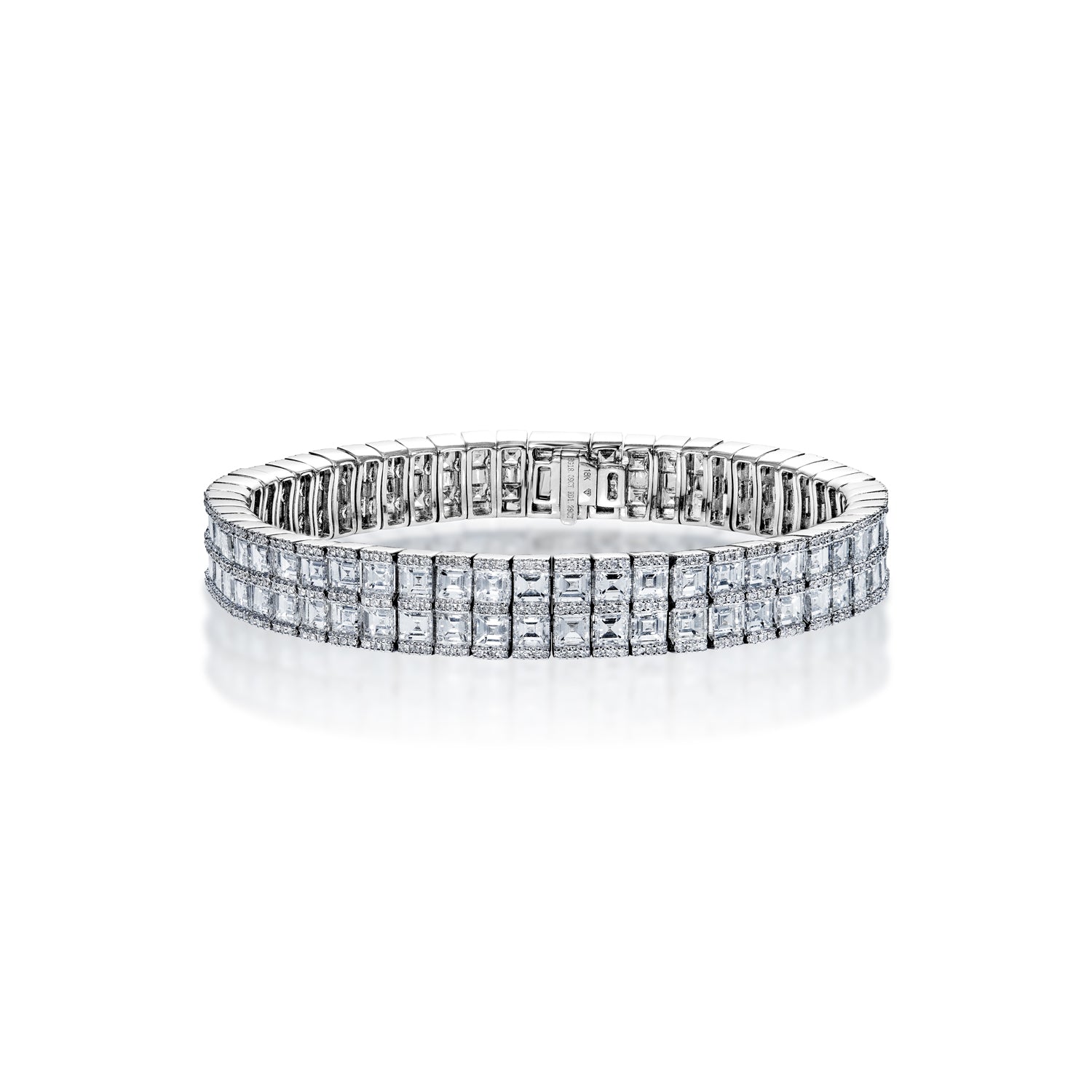 Carre 19 Carats Combine Mixed Shape Diamond Double Row Bracelet in 18k White Gold Full view