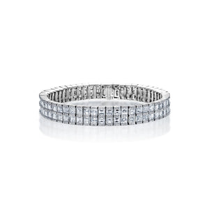 Carre 19 Carats Combine Mixed Shape Diamond Double Row Bracelet in 18k White Gold Full view