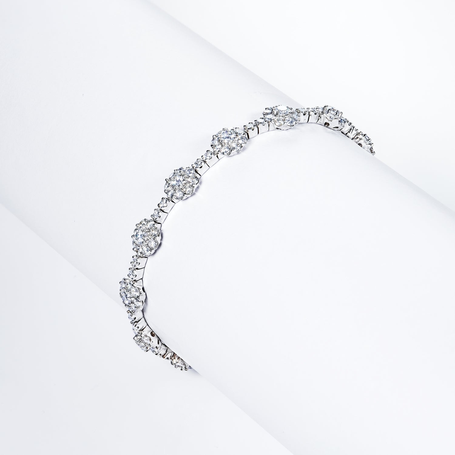 Kamila 7 Carats Round Brilliant Diamond Single Row Bracelet in 18k White Gold on wrist view