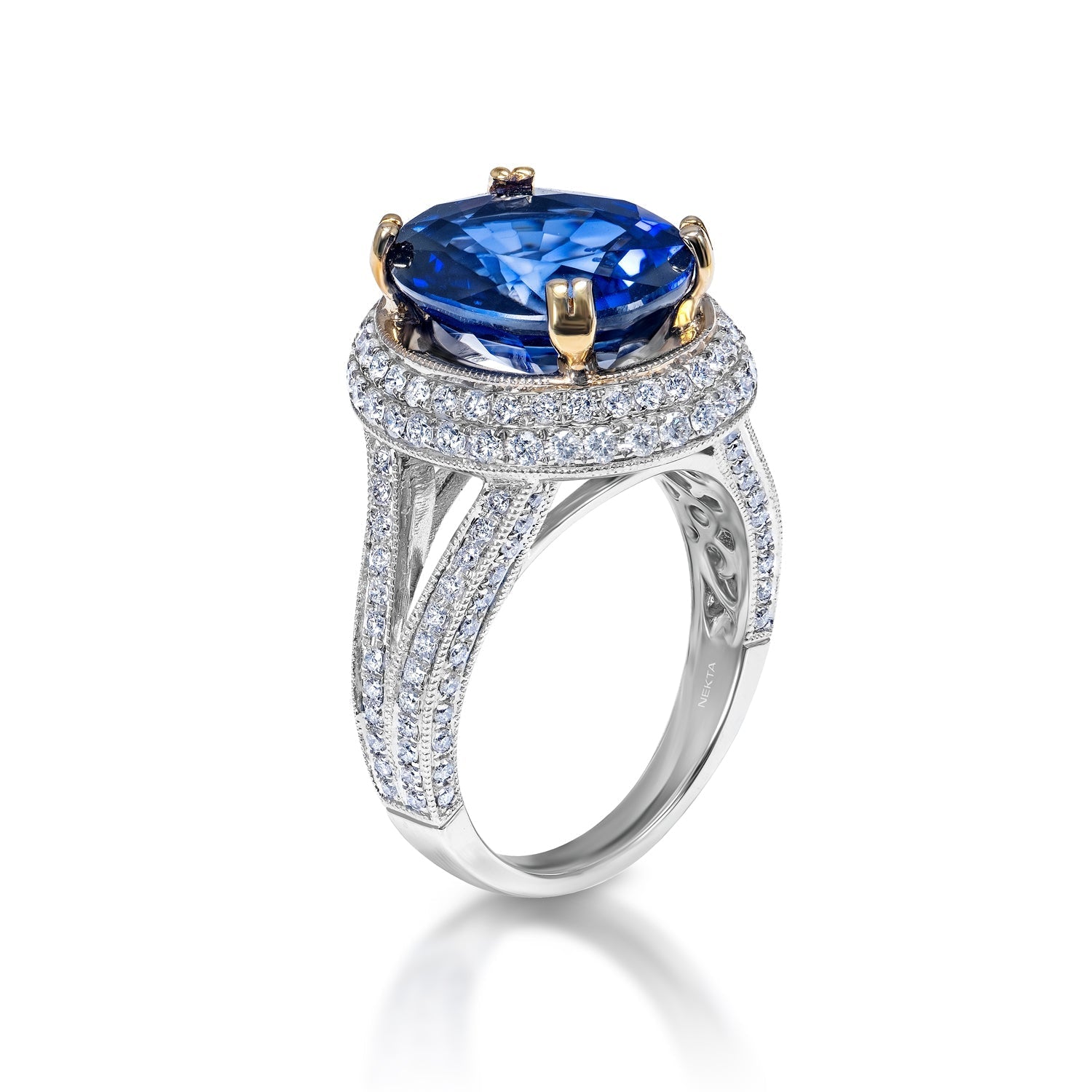 Jocelyn 10 Carat Oval Cut Blue Sapphire Ring in 18k White Gold Side View