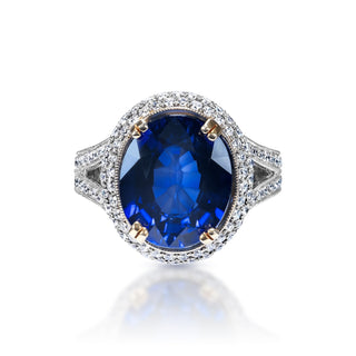 Jocelyn 10 Carat Oval Cut Blue Sapphire Ring in 18k White Gold Front View