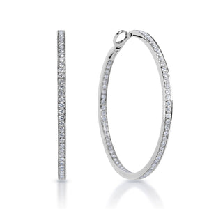 Litzy 2 Carats Round Brilliant Diamond Hoop Earrings in 14k White Gold Front and Side View