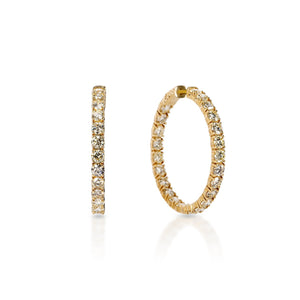 Ariel 10 Carat Round Brilliant Diamond Hoop Earrings in 14k Yellow Gold Front and Side View