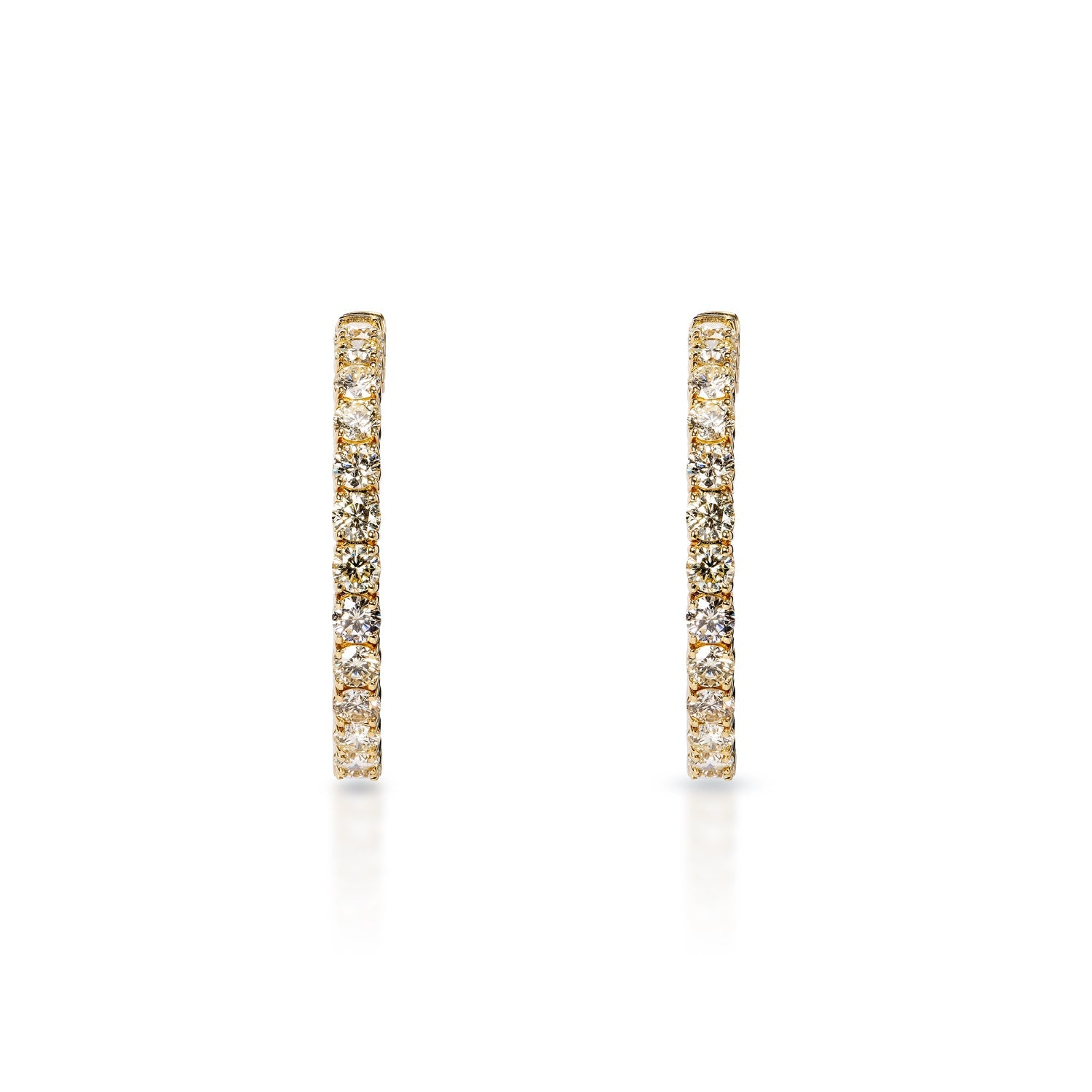 Ariel 10 Carat Round Brilliant Diamond Hoop Earrings in 14k Yellow Gold Front View